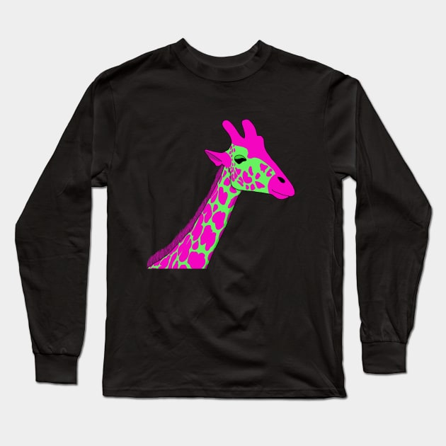 Neon Giraffe Long Sleeve T-Shirt by Geometrico22